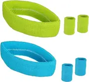 [GOOHOCHY] 2 Sets Athletic Headband and Wristband for Sports Moisture Wicking Sweatbands for Men and Women for Running Gym Cycling and Fitness Activities