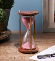 Wooden Sand Timer Pink Brass Rod Timer Hourglass Desktop Tabletop Gift