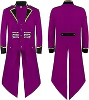 [HanzhuoLG] Men's Tuxedo Medieval Renaissance Tailcoat Jacket Steampunk Wedding Banquet Jacquard Jacket purple L