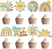 Here Comes the Son Cupcake Toppers, Here Comes The Son Baby Shower Decorations, Baby Shower Sun Cupcake Toppers, Sunshine Cake Decorations for Boho Sun Rainbow Party