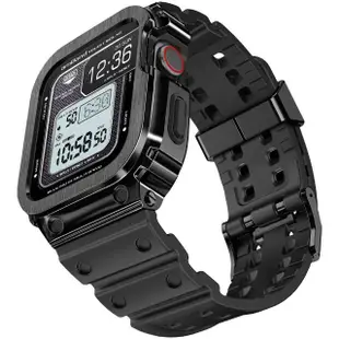 【Amband】Apple Watch 專用保護殼 黑色軍規級鋼殼 X TPU 錶帶(45mm - Apple Watch 8 / 7)
