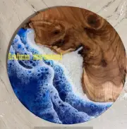 Ocean Round Epoxy Table | Epoxy Coffee End Table | Walnut wood table top