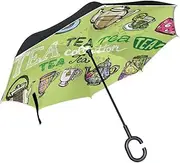 Double Layer Inverted Umbrella Cars Reverse Umbrella Colorful Teapot Cup Time Windproof UV Proof Travel Outdoor Umbrella