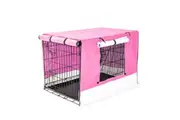 Paw Mate Wire Dog Cage Foldable Crate Kennel 42in with Tray + Pink Cover Combo