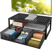 2 Tier Monitor Stand, Metal Monitor Riser with Storage, Computer Desk Organiz...