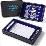 Soar Forge Deluxe Farkle Dice Tray and Storage - Elegant Faux Leather Travel Case with Score Sheets, 2 Sets of Dice, Guide & Velvet Lined Rolling Arena for Many Classic Games (Royal Blue)