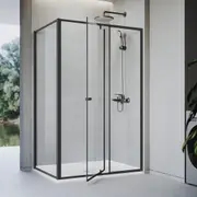 ELEGANT Black Framed Shower Screen with 900 x 1900mm Side Panel and 1200 x 900mm Shower Base