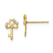 Madi K Kid's Earrings 14k Yellow Gold White Cubic Zirconia Key Post