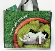 Daiso Japan Reusable Bag We are Going Green Kittens Print Tote 15" x 12" x 8"