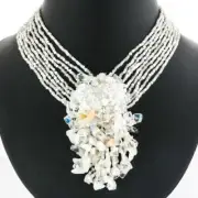 Opulent Opalite Hand Beaded Pendant Beads Necklace, 2 15/16"