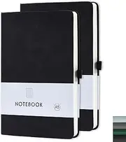 Tanou Notebook A5 Lined 2 Pieces - 200 Pages 80gsm Paper, Hardcover Notebook with Pen Loop for School and Office, 14.5 x 21.5 cm