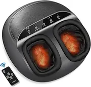 RENPHO Foot Massager Machine with Heat, Shiatsu Deep Kneading, Multi-Level Settings, Delivers Relief for Tired Muscles and Plantar Fasciitis, Fits Feet Up to Men Size 12 (Black-with Remote)