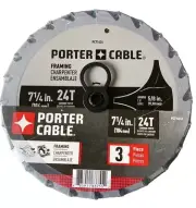 Porter Cable Framing Circular Saw Blade 7-1/4” 24T Carbide 5/8 Arbor 3 Pack