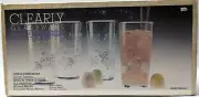 Clearly Glassware 12 pc Tumbler Set Geese & Hearts Pattern Vitro Crisa New