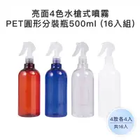 在飛比找momo購物網優惠-【收納家】亮面4色水槍式噴霧PET圓形分裝瓶｜500ml 1