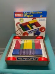 Vintage NEVER USED Playskool 14 Colored Wood Block Wagon