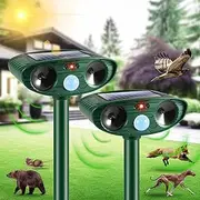 Solar Animal Repellent,Ultrasonic Animal Repeller Outdoor Waterproof with Motion Sensor,Effective Against Cat,Squirrel,Deer,Dog,Raccoon,Skunk,Rabbit,Coyote Deterrent for Yard Garden Protection,2 Pack