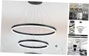 3-Rings Chandelier Black Modern LED Chandeliers for Living Room, Dimmable