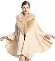 [HAMKVBPR] Women's Shawl Scarf Women's Cloak Winter Fur Trim Layers Cape Wrap Coat Cardigan for Party and Christmas