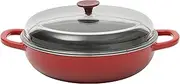 Crock Pot Artisan 5 Quart Cast Iron Braiser Everyday Pan with Borasilicate Lid - Red