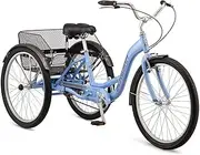 [Schwinn] Meridian Adult Tricycle Bike, Mens and Womens Three Wheel Beach Cruiser, 26-Inch Wheels, Low Step-Through Frame, Wide Seat, Rear Folding Basket, 1-Speed, Periwinkle