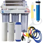 Aquarium Reef Reverse Osmosis & Deionization System Clear Manual Flush 75 GPD.