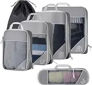 [Berusd] 6 Set Ultralight Compression Packing Cubes Packing Organizer with Shoe Bag for Travel Accessories Luggage Suitcase Backpack Travel Accessories Grey
