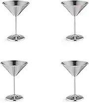 Stainless Steel Martini Glasses Set of 4, 8 Oz Metal Cocktail Glasses, Unbreakable, Mirror Polished