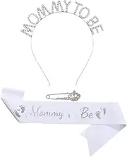 [Vaveren] Mommy to Be Sash Set Headband Sash Brooch Set Easy to Wear Rhinestone Crown Mum to Be Sash Party Decoration for Baby Shower