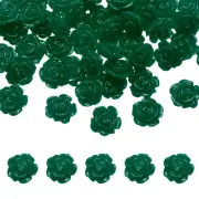 50 Pcs Dark Green Resin Rose Flower Beads, 10mm Flatback Flower Charm