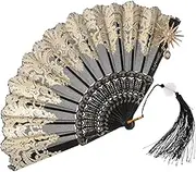 COOPHYA Vintage European Cloth Folding Fan for Women Elegant Handheld Decorative Fan for Weddings Cosplay and Parties Easy to Carry Smooth Operation Unique Design