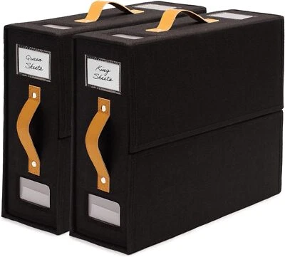 Sheet Organizers and Storage Bags for Bed Sheets, Linen, 2-Pack, Black