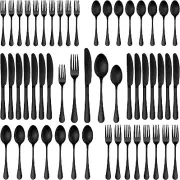 30-Piece Matte Black Silverware Set, Stainless Steel Flatware Cutlery, Kitchen