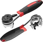 Ratchet Wrench Metal Heavy Duty Socket Wrench Ergonomic Non-slip Adjustable Portable Labor Saving for Repairing Car Motorcycle Bicycle.(gules)