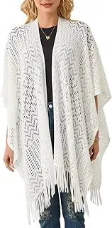 [Ferand] Women's Fringe Crochet Shawl Wraps Lightweight Open Front Poncho Cardigan for Spring Summer