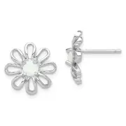 Sterling Silver Rhodium-Plated Created Opal Daisy Post Earrings