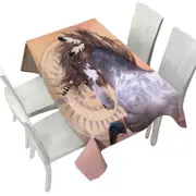 Native American Spirit White Black Pinto Horse Tablecloth