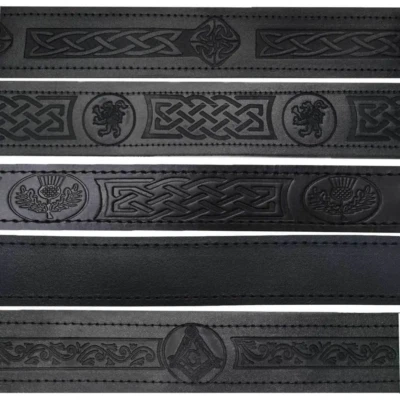 5 Leather Kilt Belt Adjustable size for Kilts Highland Black Embossed/Plain-TC
