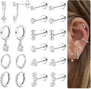 [Milacolato] Hypoallergenic Flat Back Earrings Gold Cartilage Earring Sets for Multiple Piercing 20G Surgical Stainless Steel Earrings for Women Trendy Earring Stacks Small Hoop Flatback Stud Earrings