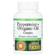 Natural Factors, Peppermint + Oregano Oil Complex, 60 Enteric Coated Softgels