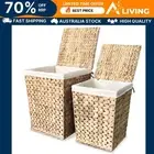 Laundry Basket Set 2 Pieces Water Hyacinth Wicker Storage Baskets Home Org 45488