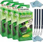 Fujifilm QuickSnap Flash 400 Disposable 35mm Camera • 4 Pack • 4 Hand Straps • 2 BluebirdSales Microfiber Cloth