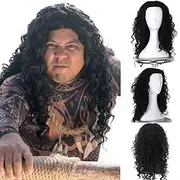 Black Wigs For Men Moana Maui Cosplay Wigs Medium Long Curly Natural Black Synthetic Wig For Men (Maui Cosplay For Men) Halloween Wigs
