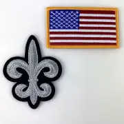 LOT 2 NEW USA FLAG FLUER DE LIS PATCHES PATCH Silver Metallic