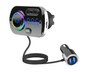 Bluetooth 5.0 FM Transmitter, FM Radio Adapter Transmitter Handsfree Kit QC3.0 USB Car Charger, Support TF Card/3.5mm Audio/Siri/Google, Colorful Ligh