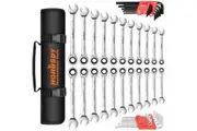48Pc Spanner Set Ratchet Wrench & Hex Key Metric SAE Allen Key W/T Rolling Pouch