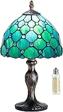 MIAOKE Tiffany Style Table Lamp, Vintage Table Lamp, Handcraft Stained Glass Lampshade, Table Lamps for Bedroom, Bedside Lamp, Study, Office (Green Bead)