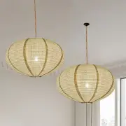 2PCS oval Linen Pendant lamp shade hanging 20inch Handmade minimalist paper l...