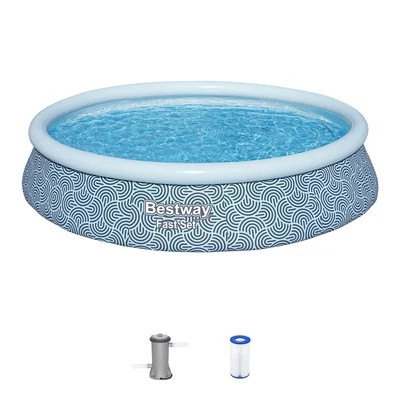 Bestway Fast Set 13' x 33" Round Inflatable Swimming Pool Set, Rattan Print
