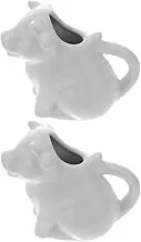 Zerodeko Set of 2 Ceramic Cow Milk Jugs Animal Shape Creamer Jug Handle Small Pitcher for Kitchen